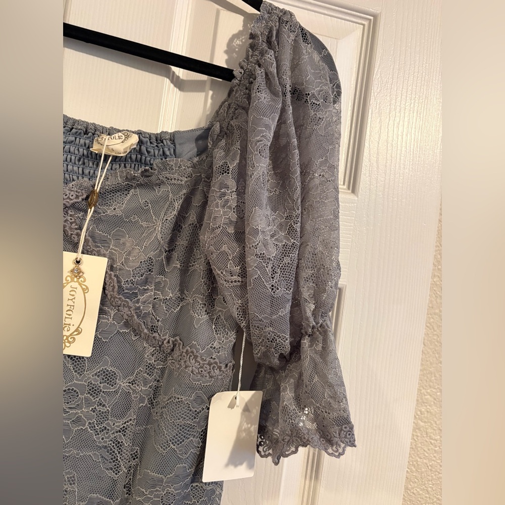 NEW Joyfolie Lace Midi Dress in Dusty Blue Gray Womens size Small - Picture 4 of 9